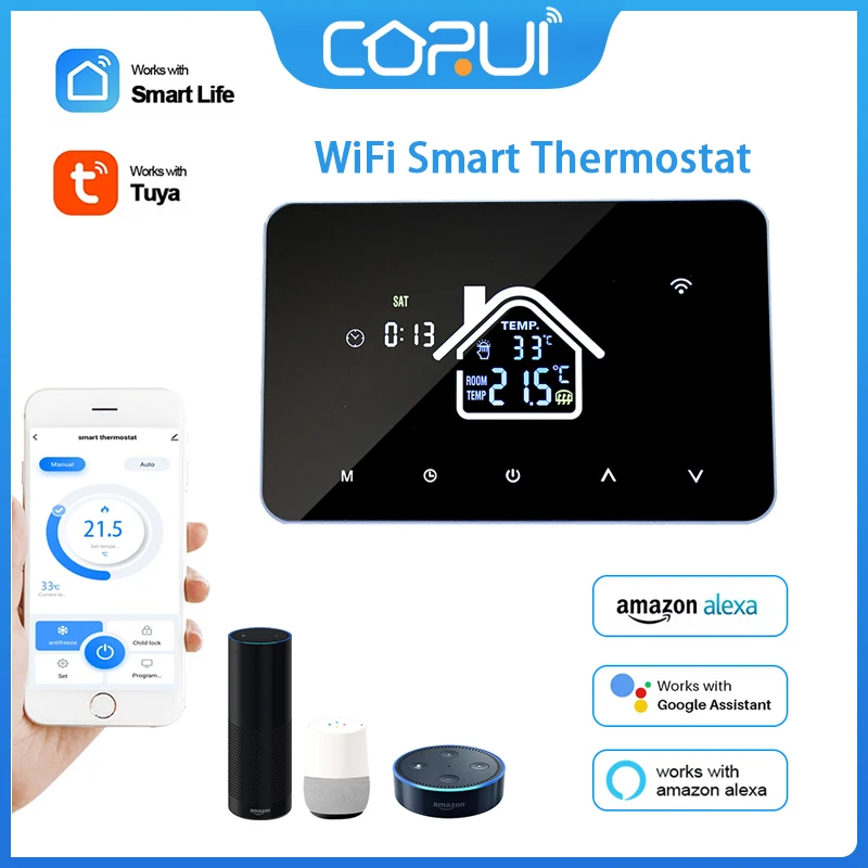 CoRui Tuya WiFi Smart Thermostat For Electric Floor Heating Water/Gas Boiler APP Remote Control Work With Google Home Alexa
CoRui Tuya WiFi Smart Thermostat For Electric Floor Heating Water/Gas Boiler APP Remote Control Work With Google Home Alexa