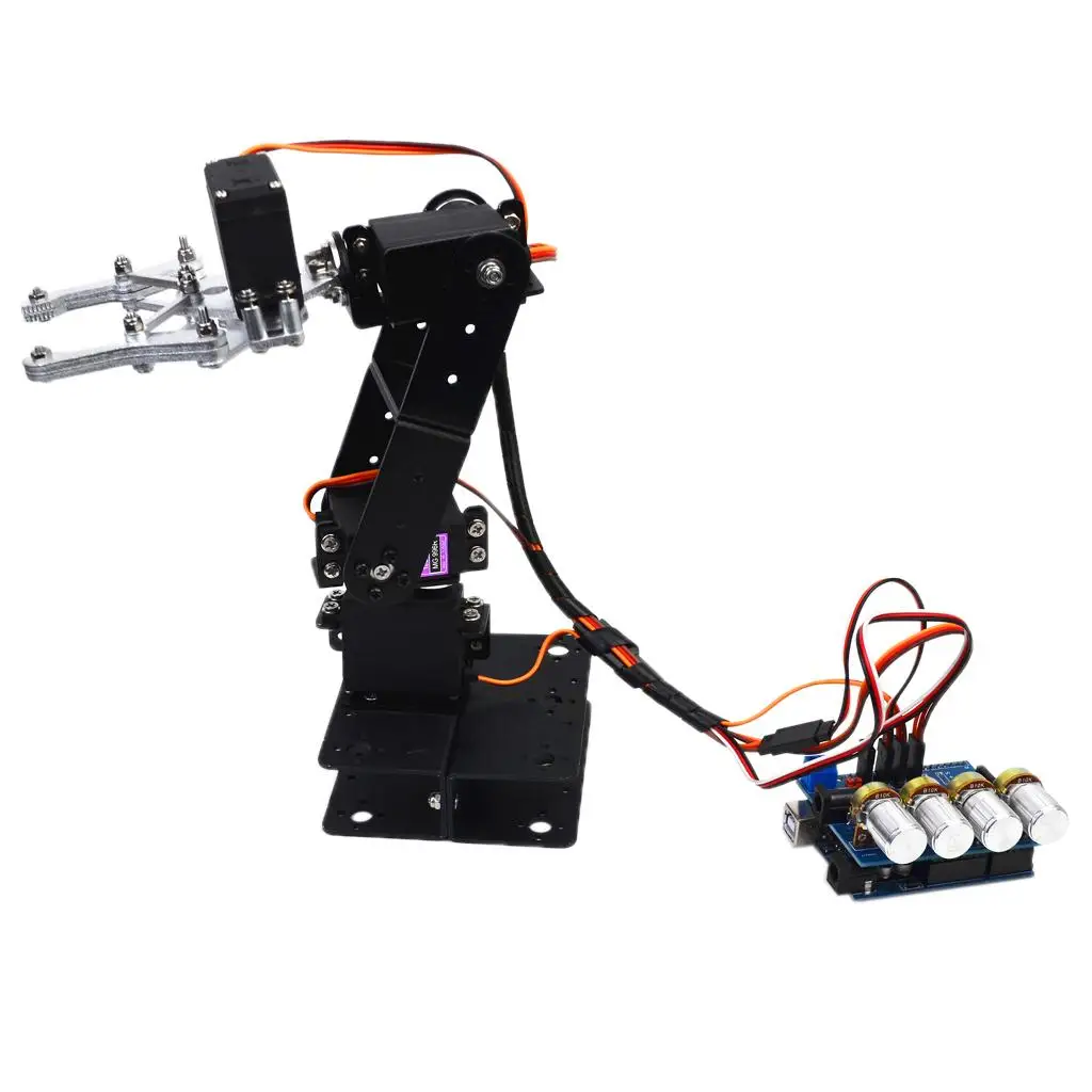 Black Stainless Steel 4DOF Desktop Robotic Arm Kit with 4 Servos for Arduino Robotics DIY Assembly
Black Stainless Steel 4DOF Desktop Robotic Arm Kit with 4 Servos for Arduino Robotics DIY Assembly