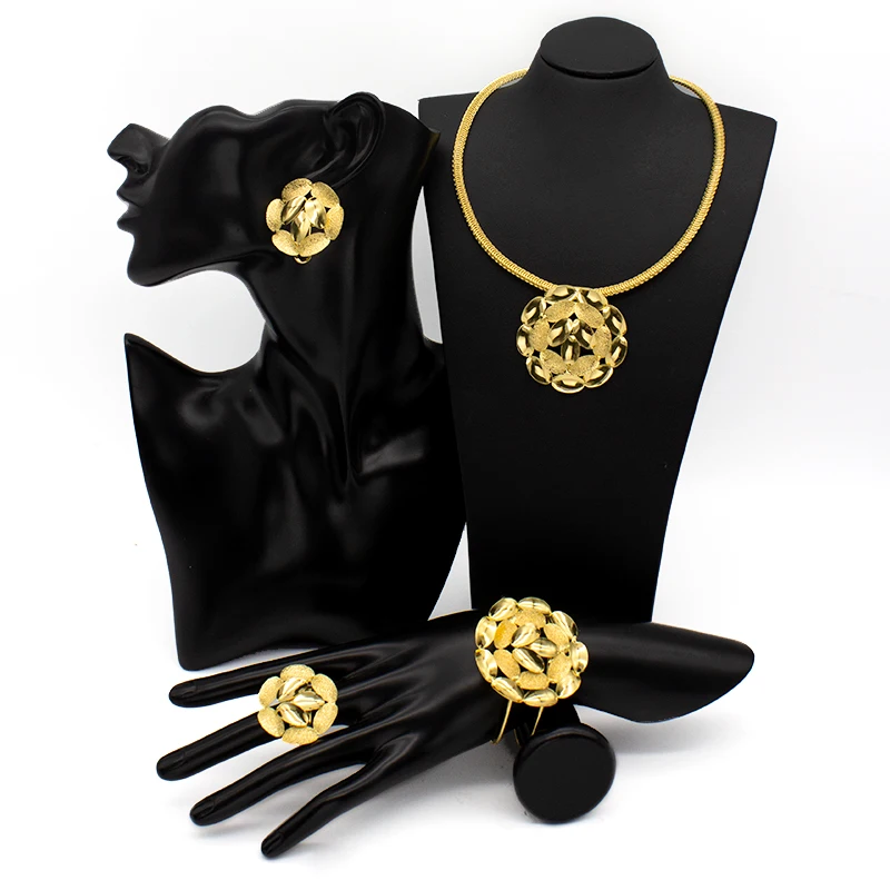 Earring Pendant Bangle Rings 24K Gold Plated Women Jewelry Set Romantic Flower Pattern Wedding Necklace And Earring Sets
Earring Pendant Bangle Rings 24K Gold Plated Women Jewelry Set Romantic Flower Pattern Wedding Necklace And Earring Sets
