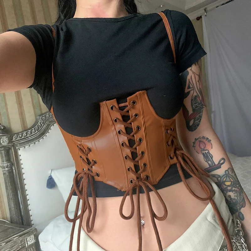 Women Sexy PU Leather Camisole Bodycon Slim Bustier Vest Chest Lace Up Slim Corset Waist Cover Top Solid Color
Women Sexy PU Leather Camisole Bodycon Slim Bustier Vest Chest Lace Up Slim Corset Waist Cover Top Solid Color