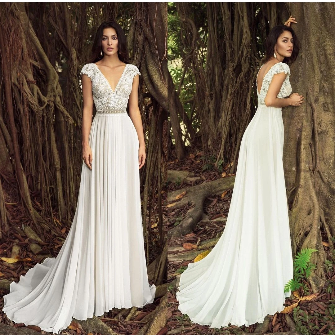 13155#V-Neck Beach Bohemian A-Line Backless 2022 Cap Sleeves Sweep Train Chiffon Lace Applique Wedding Dress Bridal Gown
13155#V-Neck Beach Bohemian A-Line Backless 2022 Cap Sleeves Sweep Train Chiffon Lace Applique Wedding Dress Bridal Gown