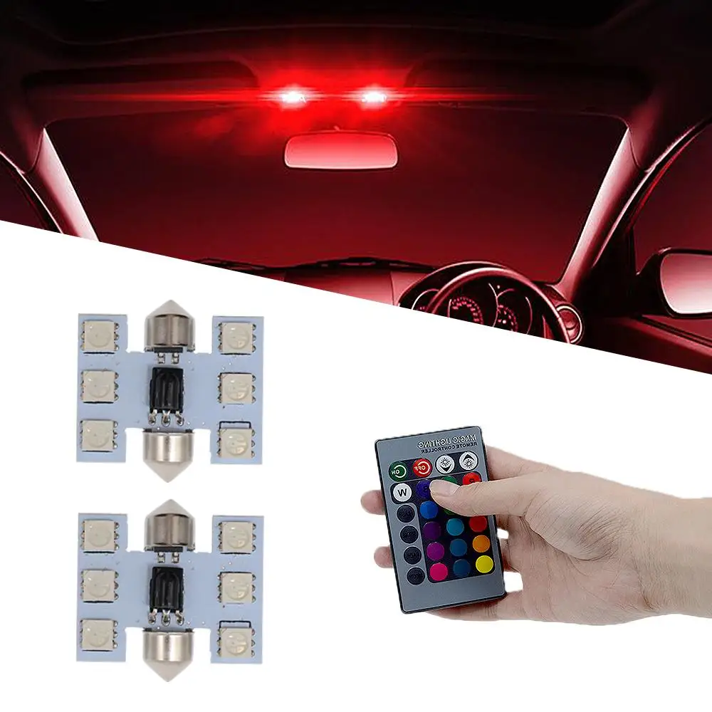 

2pcs RGB Car Led Light C5W 5050 6SMD 12V 31mm Festoon Dome Door MultiColor Lemote Controller Reading Lamp Roof Trunk Wedge Bulbs