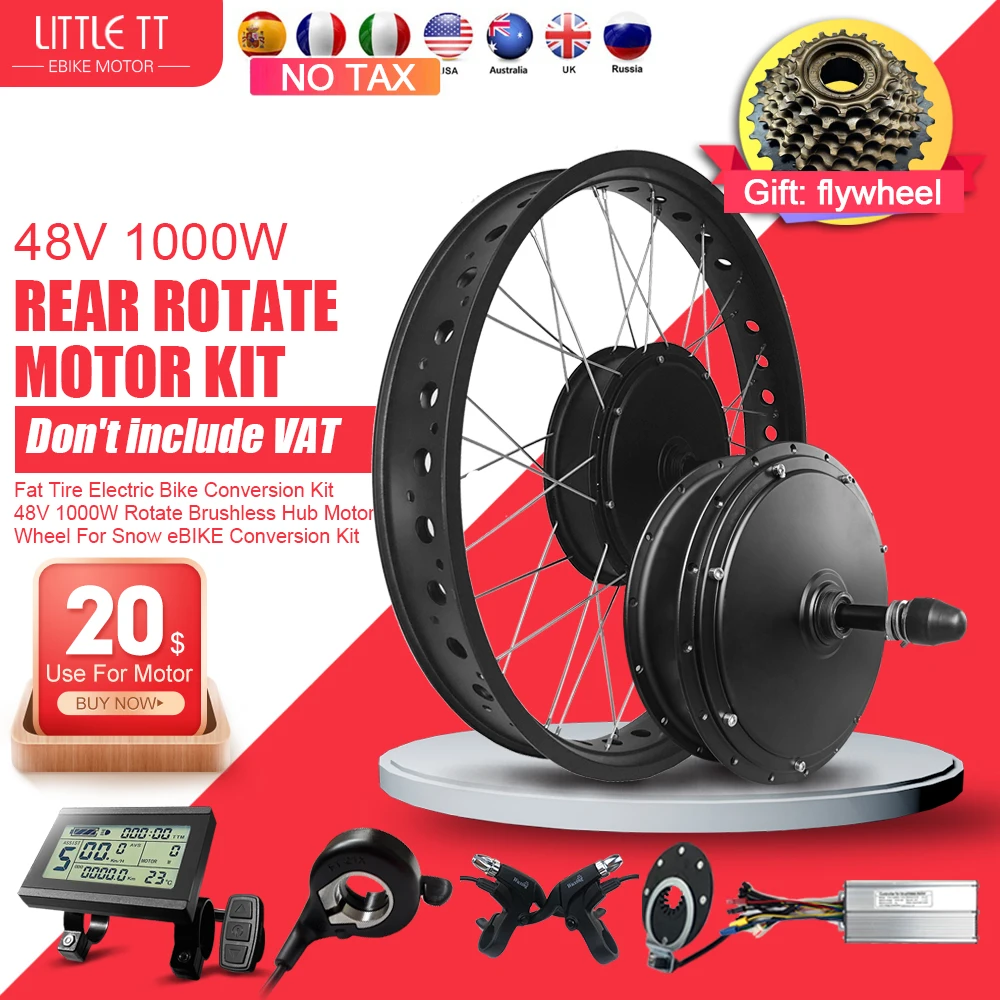 

Electric Fat Bike Kit Snow Wheel 20 26inch 48V 1000W 4.0 Tyre Rear Brushless Gearless Hub Motor Wheel For ebike Conversion Kit