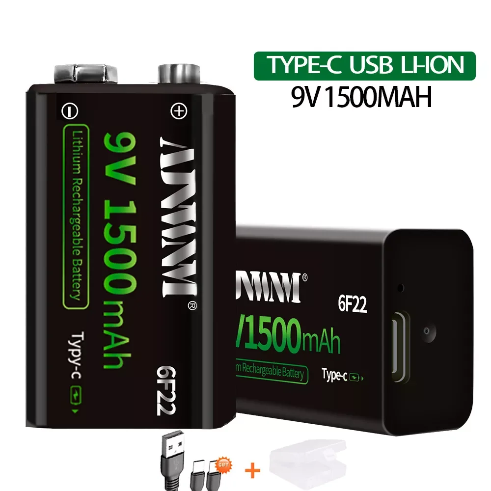 1500mAh Type-C USB 9 Volt li-ion Rechargeable Battery 6F22 9V Li ion Lithium Battery for RC Helicopter Model Microphone Toy
1500mAh Type-C USB 9 Volt li-ion Rechargeable Battery 6F22 9V Li ion Lithium Battery for RC Helicopter Model Microphone Toy