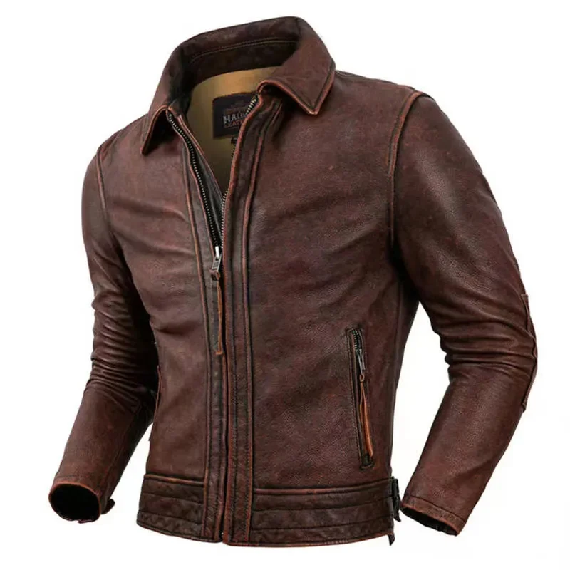 New Bomber 100% Top Layer Cowhide High Quality Retro Red Brown Lapel Motorcycle Tuxedo Men's Jacket
New Bomber 100% Top Layer Cowhide High Quality Retro Red Brown Lapel Motorcycle Tuxedo Men's Jacket