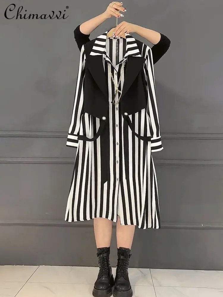 2023 Spring New Oversized Women's Fashion Short Sleeveless Vest Mid-Length Loose Striped Shirt Dress Casual Ladies Two-Piece Set
2023 Spring New Oversized Women's Fashion Short Sleeveless Vest Mid-Length Loose Striped Shirt Dress Casual Ladies Two-Piece Set