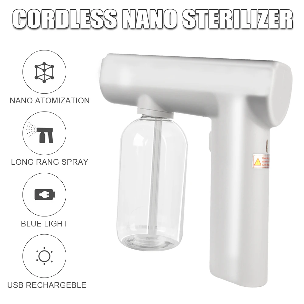 300ML Electric Nano Sterilizer Sprayer Portable Atomization Disinfection Fog Machine Blue Light Humidifier for Home Office
300ML Electric Nano Sterilizer Sprayer Portable Atomization Disinfection Fog Machine Blue Light Humidifier for Home Office