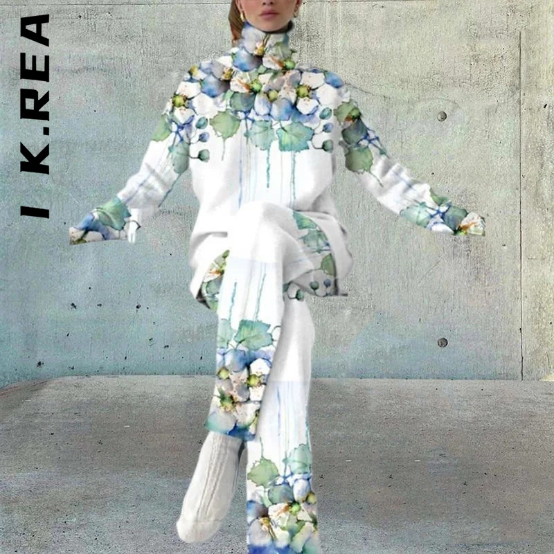 I K.Rea Fashion Women High Neck Long Sleeve Print Sweatshirt Pullover Tops And Wide Leg Pants Two Piece Set Sweatsuits For Women
I K.Rea Fashion Women High Neck Long Sleeve Print Sweatshirt Pullover Tops And Wide Leg Pants Two Piece Set Sweatsuits For Women