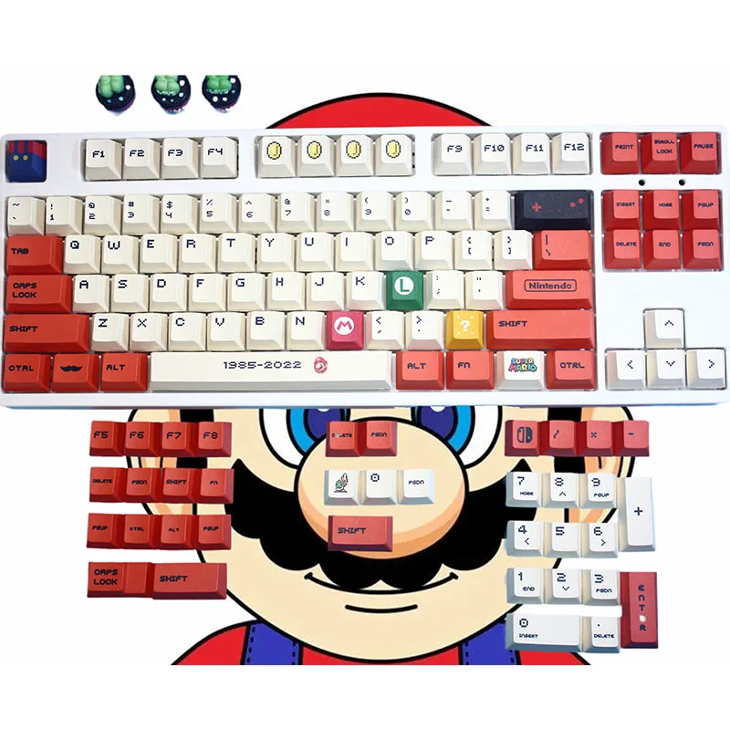 

Классические клавиши серии «Марио», оригинальные клавиши с высотой PBT, 124 клавиш, полный набор игровых тем, милые Цветные персонализированные Аниме клавиши