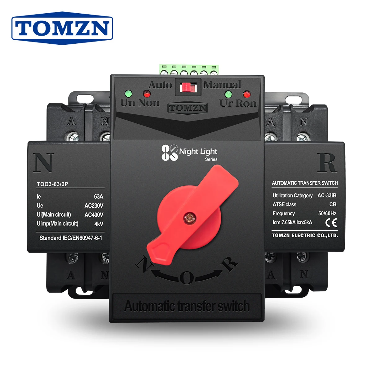 TOMZN night light series 2P 63A 125A 220V 230V 50/60Hz MCB type Dual Power Automatic transfer switch ATS 2 input 2 output
TOMZN night light series 2P 63A 125A 220V 230V 50/60Hz MCB type Dual Power Automatic transfer switch ATS 2 input 2 output