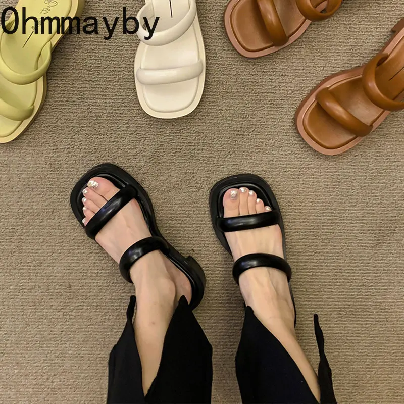 

New Summer Open Toe Women Slides Fashion Narrow Band Ladies Casual Slipper Low Heel Outdoor Beach Vacation Sandal Shoes