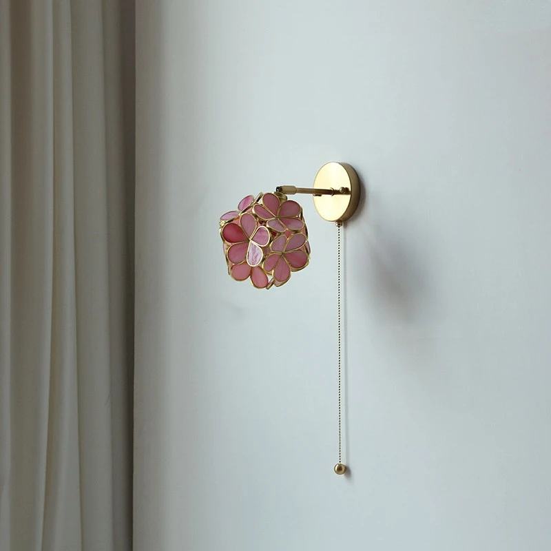 

Pink Petal LED Sconce Edison Pull Chain Switch Bathroom Mirror Stair Light Nordic Modern Wall Lamp Luminaria Lighting Natal