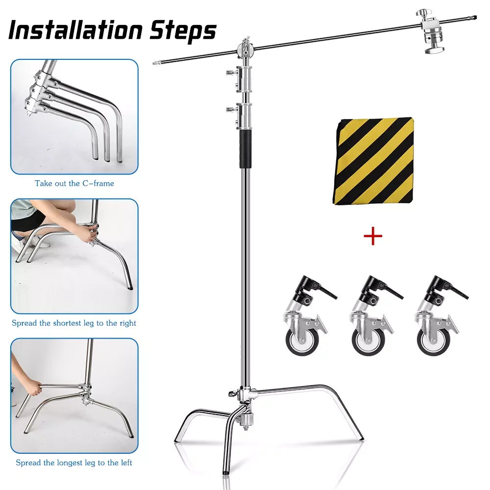 Photography Tripod C-Stand Stand Stainless Steel with Boom Arm Grip Head Upgraded Max Height 260cm with One Adjustable C- Leg
Photography Tripod C-Stand Stand Stainless Steel with Boom Arm Grip Head Upgraded Max Height 260cm with One Adjustable C- Leg