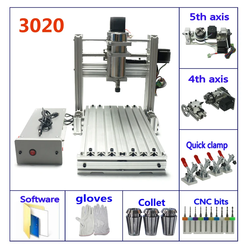 DIY 3020 CNC Router Mach3 Control 400W Spindle 3 4 5 Axis Wood PCB Milling Engraving Machine ER11 Collet USB Port Milling Bits
DIY 3020 CNC Router Mach3 Control 400W Spindle 3 4 5 Axis Wood PCB Milling Engraving Machine ER11 Collet USB Port Milling Bits