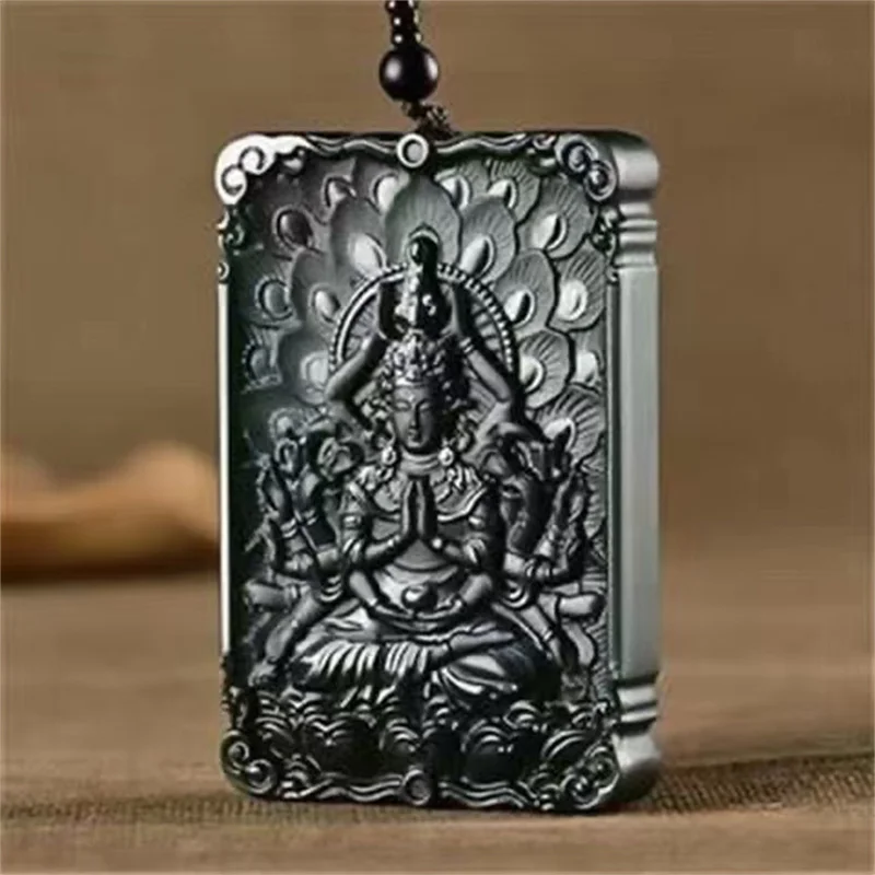 

Hot Selling Natural Hand-carve Hetian Jade Cyan Thousand Hands Guanyin Necklace Pendant Fashion Jewelry Men Women Luck Gifts1
