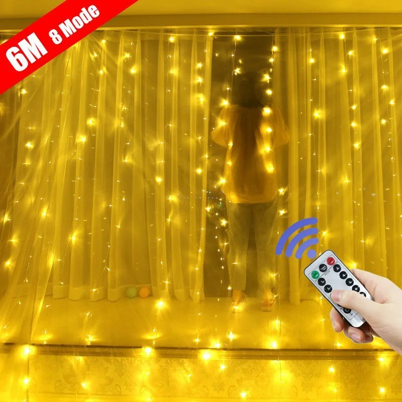

Новогодняя гирлянда, 6 м/4 м/3 м, искусственная занавеска на окно, USB-гирлянда, сказочные огни с дистанционным управлением, фонари, Рождественское украшение