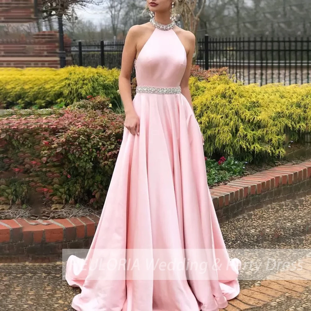 Satin Evening Dresses for wedding halter beading Long Formal prom Dresses elegant A-Line plus size wedding party dress pocket
Satin Evening Dresses for wedding halter beading Long Formal prom Dresses elegant A-Line plus size wedding party dress pocket