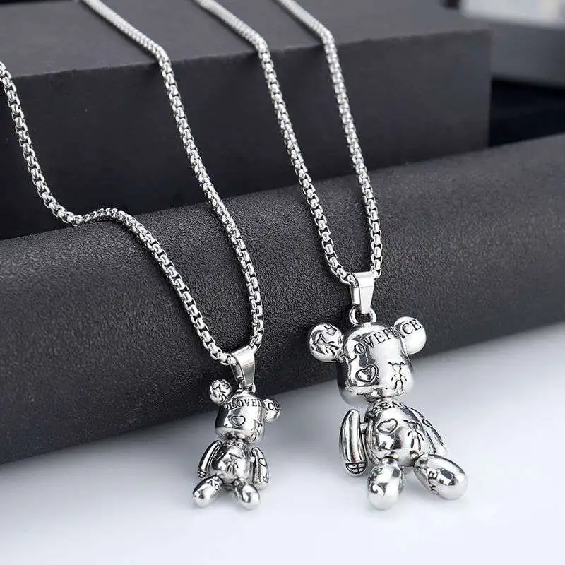 Movable Violent Bear Pendant Titanium Steel Necklace HipHop Men and Women Punk Couple Sweater Chain Female Niche Sweater Pendant 
Movable Violent Bear Pendant Titanium Steel Necklace HipHop Men and Women Punk Couple Sweater Chain Female Niche Sweater Pendant
