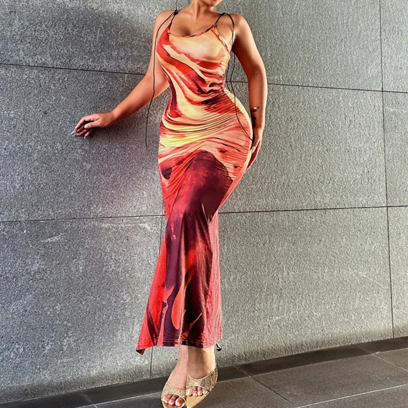 Summer New Sexy Ladies Fashion Condole Slim Fit Split Package Buttocks Print Dress Casual Swimming For Woman Kaftan 2023 Saida 
Summer New Sexy Ladies Fashion Condole Slim Fit Split Package Buttocks Print Dress Casual Swimming For Woman Kaftan 2023 Saida