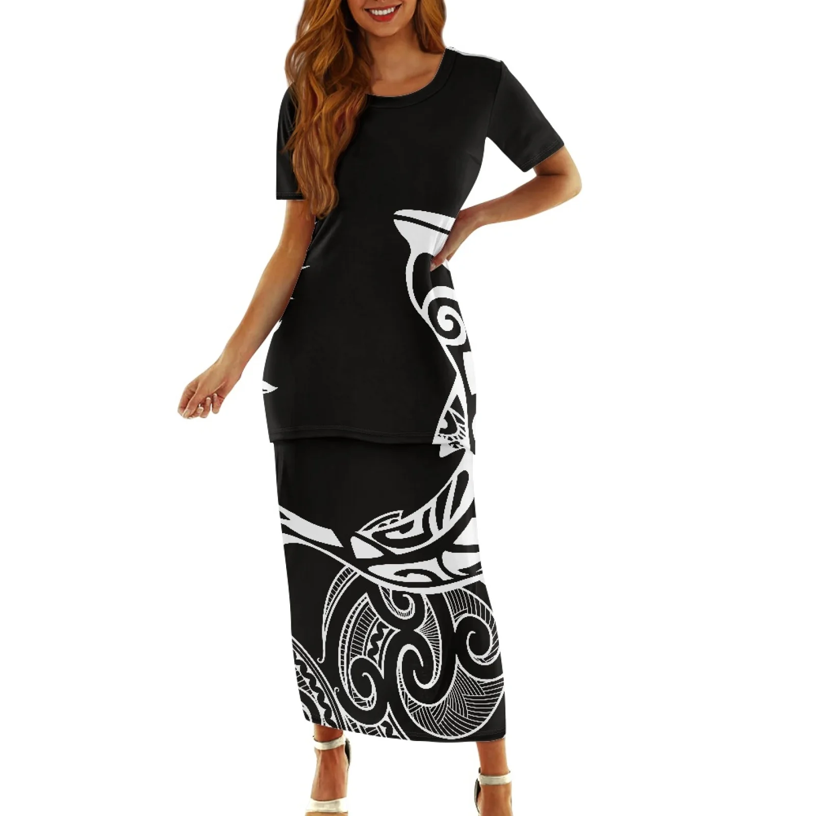 Polynesian Tribal Pohnpei Totem Tattoo Prints Black White Stripe Dress Women Campfire Party Short Sleeve Dress Two Pieces Set
Polynesian Tribal Pohnpei Totem Tattoo Prints Black White Stripe Dress Women Campfire Party Short Sleeve Dress Two Pieces Set