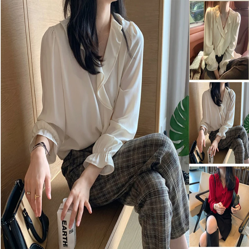 French Long-sleeved Fungus Edge Top Women's Spring Autumn New Korean Style Loose Ruffle Design Chiffon Shirt Office Lady Blouse
French Long-sleeved Fungus Edge Top Women's Spring Autumn New Korean Style Loose Ruffle Design Chiffon Shirt Office Lady Blouse