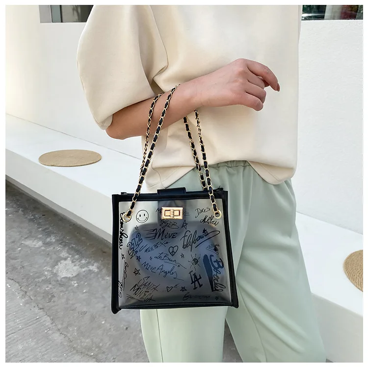 Summer Transparent Mother Bag Graffiti Female 2021 New Graffiti Lock Chain Messenger Bag Large Capacity Shoulder Tote Bag
Summer Transparent Mother Bag Graffiti Female 2021 New Graffiti Lock Chain Messenger Bag Large Capacity Shoulder Tote Bag