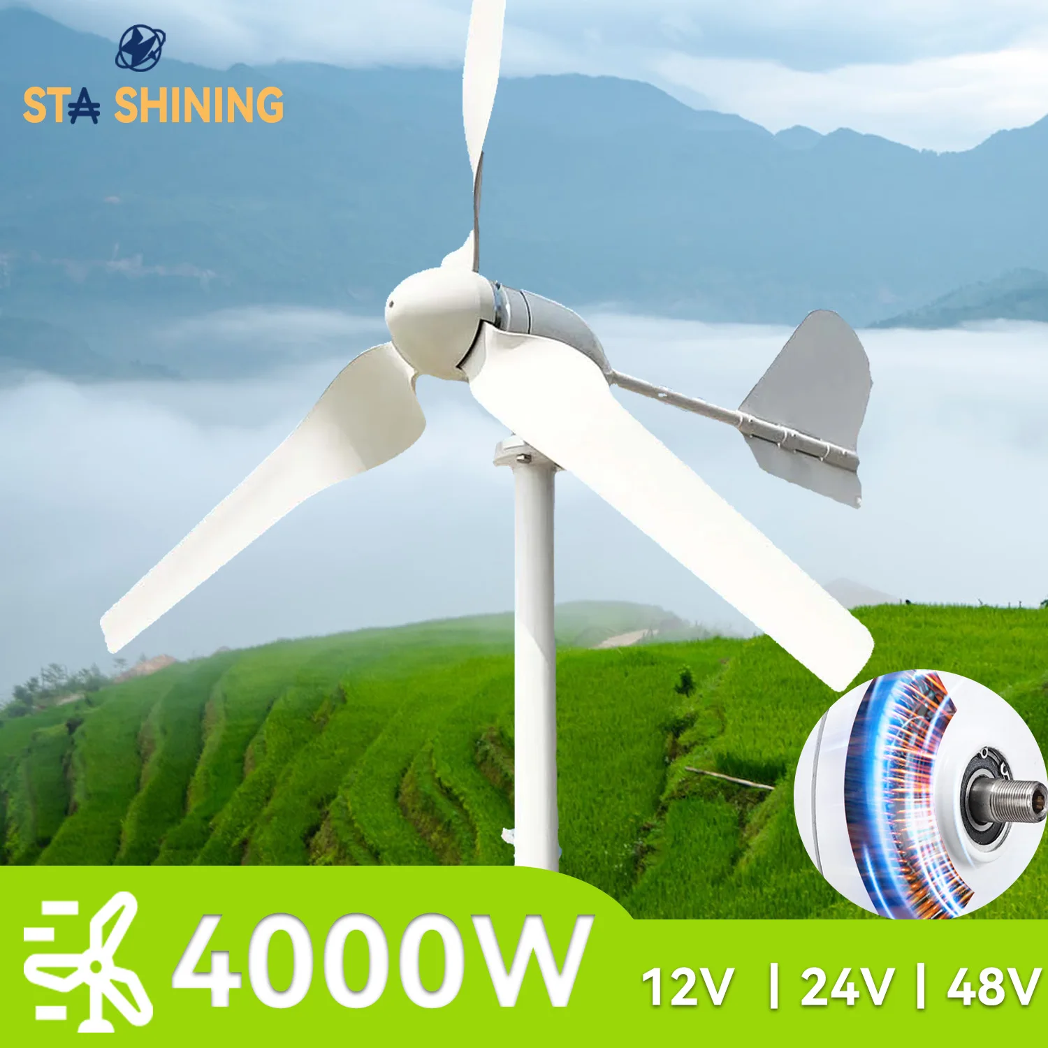 【Higher-Output】Horizontal Wind Turbine Generator 4000W Windmill w/MPPT Charger/Hybrid Solar Wind Power System, Home Use 3 Blades
【Higher-Output】Horizontal Wind Turbine Generator 4000W Windmill w/MPPT Charger/Hybrid Solar Wind Power System, Home Use 3 Blades