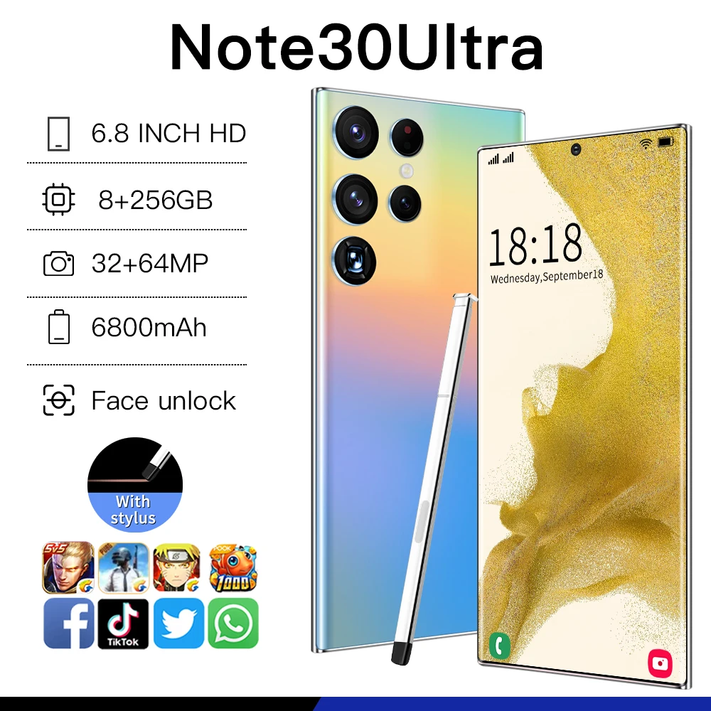 Смартфон глобальная версия Note30 Ultra, 6,8 дюйма, 8 + 256 ГБ, 6800 мАч, 64 мп, 4G, разблокированные мобильные телефоны
Смартфон глобальная версия Note30 Ultra, 6,8 дюйма, 8 + 256 ГБ, 6800 мАч, 64 мп, 4G, разблокированные мобильные телефоны