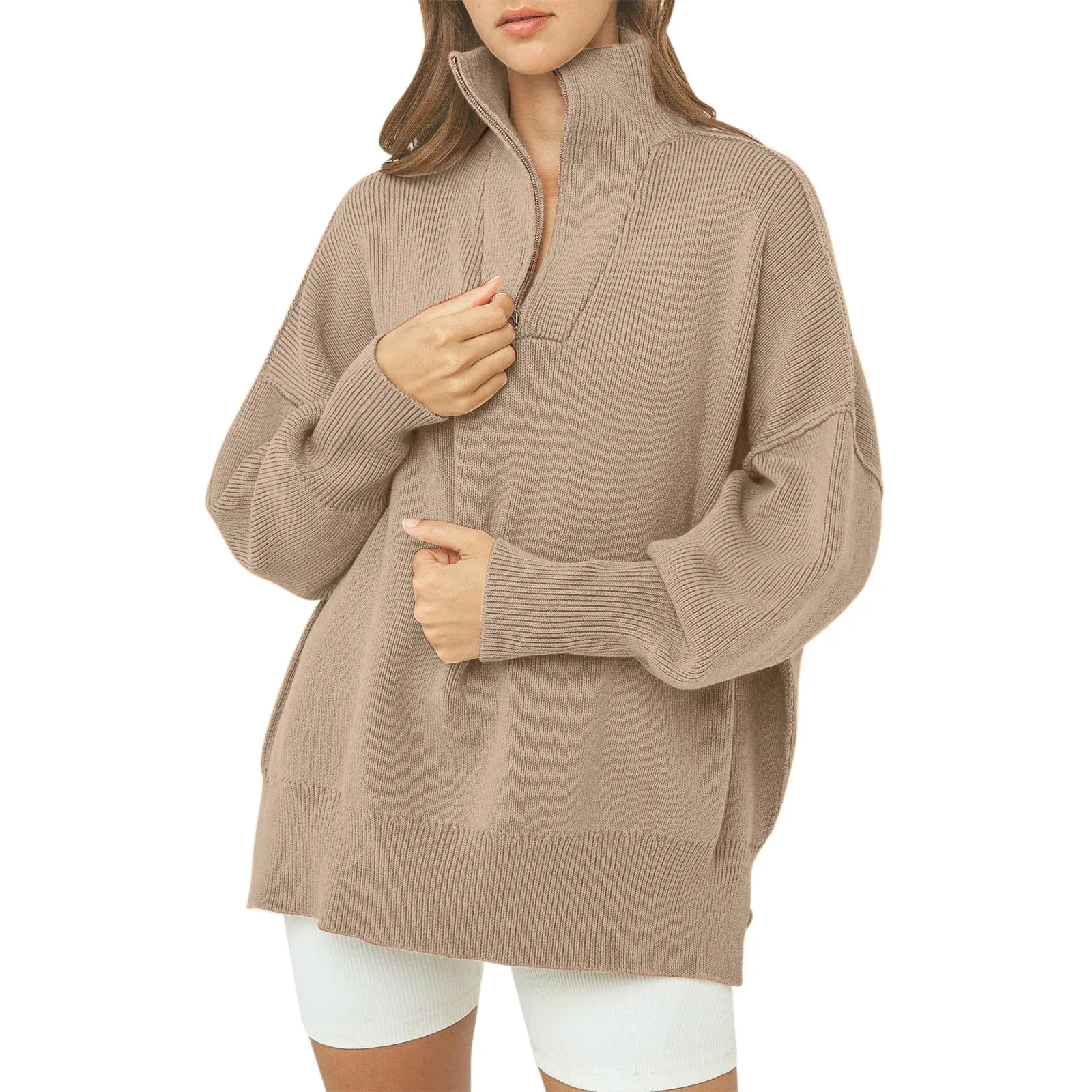 Women Polo Neck Sweater Lapel Collar Loose Autumn Winter Solid Color Knitted Zipper Pullover Tops Long Sleeve Casual Streetwear
Women Polo Neck Sweater Lapel Collar Loose Autumn Winter Solid Color Knitted Zipper Pullover Tops Long Sleeve Casual Streetwear
