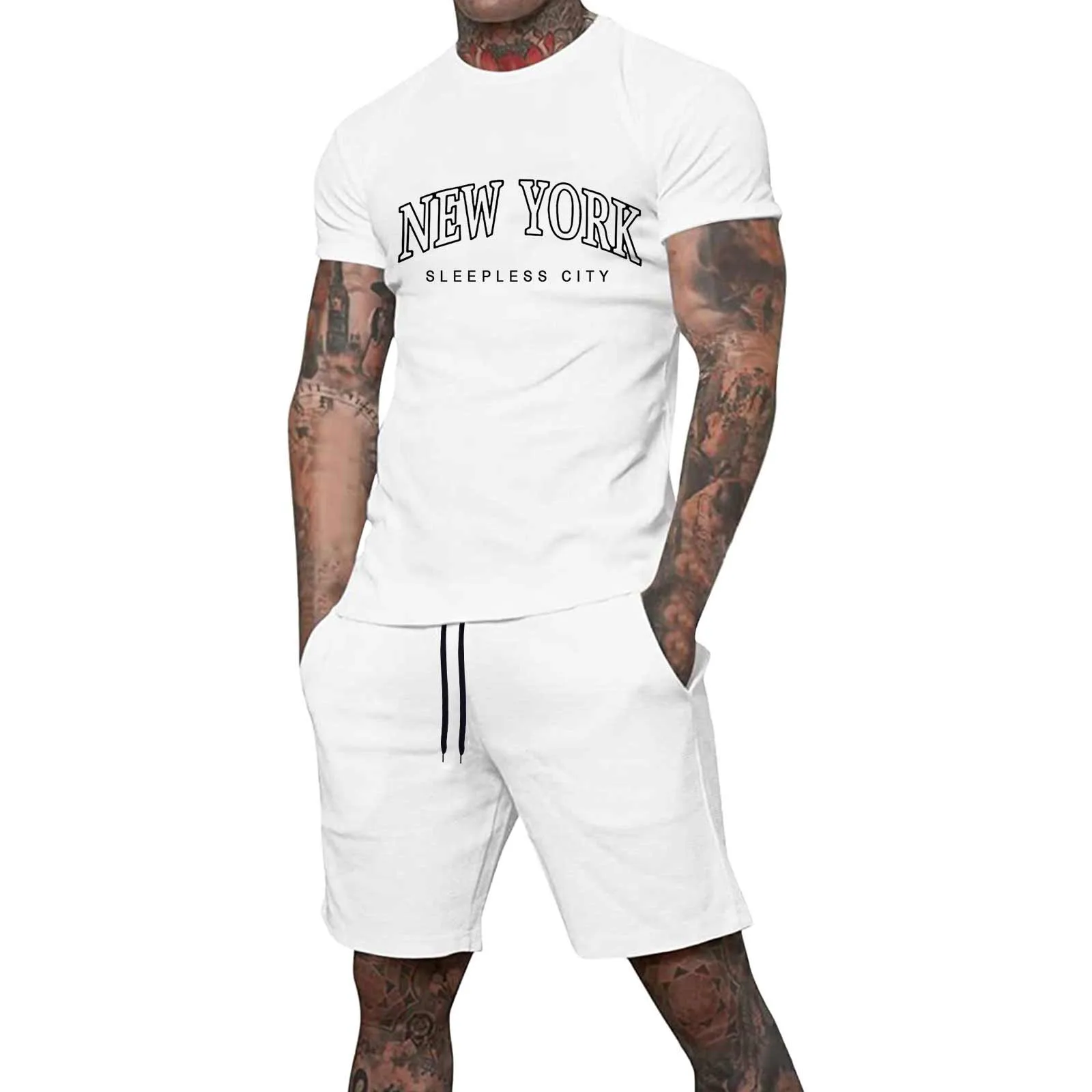 White Men 2 Piece Suit Letter Print Male Set Loose Breathable T-Shirt+Shorts Ropa Hombre Streetwear Dailywear Conjuntos 2023
White Men 2 Piece Suit Letter Print Male Set Loose Breathable T-Shirt+Shorts Ropa Hombre Streetwear Dailywear Conjuntos 2023