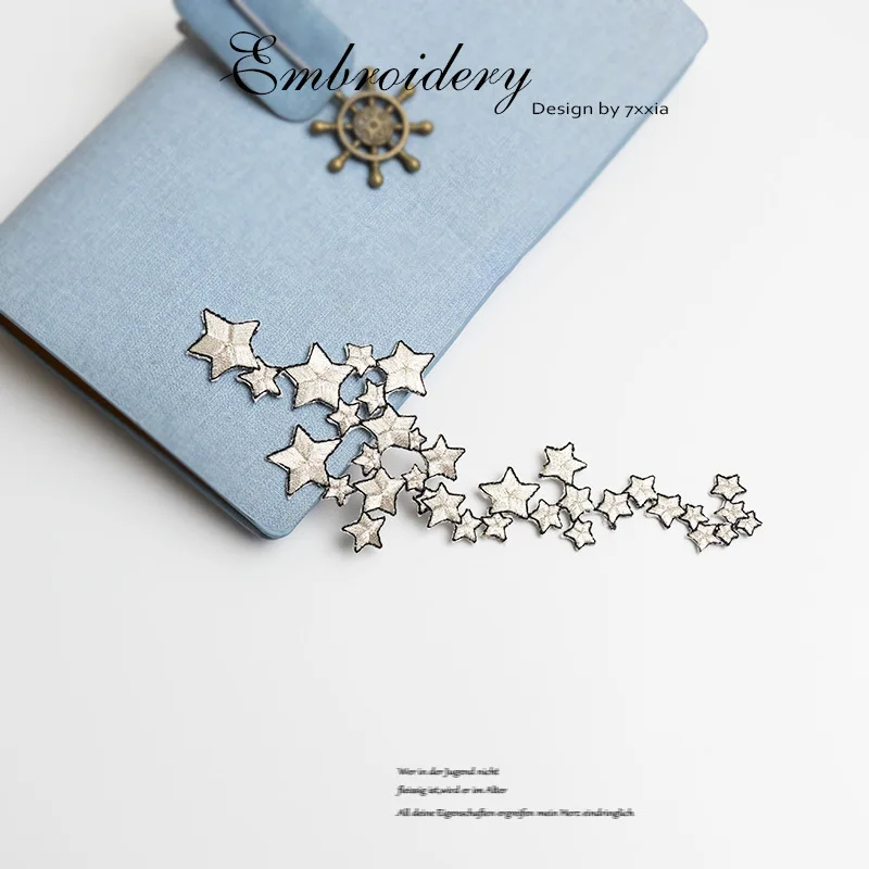 Stars Fine Silver Thread Embroidered Iron on Patches for children's Clothing T-shirt bag shose Garment stickers DIY material
Stars Fine Silver Thread Embroidered Iron on Patches for children's Clothing T-shirt bag shose Garment stickers DIY material