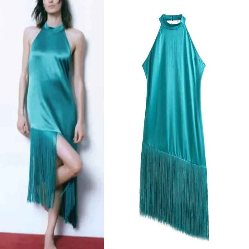 TRAF Woman Asymmetric Tassel Dress Fashion Green Halter Midi Dress Sexy Party Long Dresses 2023 Womens Elegant Party Dress
TRAF Woman Asymmetric Tassel Dress Fashion Green Halter Midi Dress Sexy Party Long Dresses 2023 Womens Elegant Party Dress