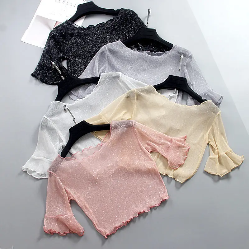 Sexy Mesh Shiny Bling Bling T Shirt Women Summer Transparent Club Party Cute Tee Shirts Sexy Thin Kawaii Crops Tops
Sexy Mesh Shiny Bling Bling T Shirt Women Summer Transparent Club Party Cute Tee Shirts Sexy Thin Kawaii Crops Tops