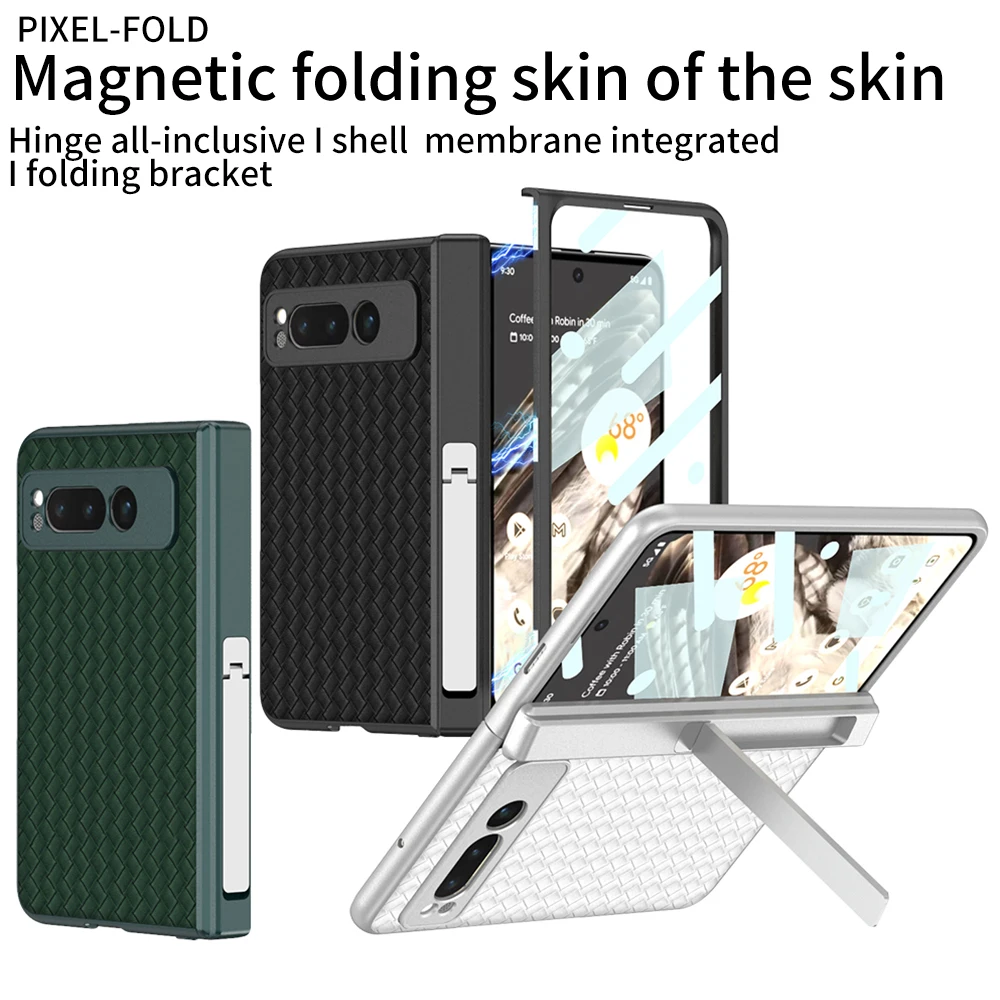 

GKK Original Case For Google Pixel Fold 5G Case Magnetic Hinge Woven Leather With Front Glass Stand Hard Cover For Google Fold