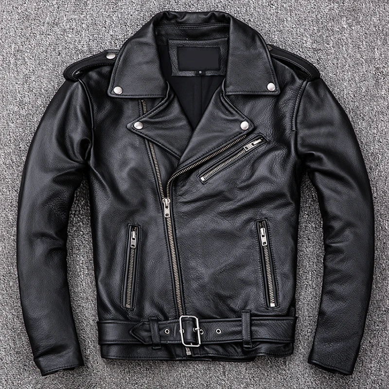 Spring Classical Motorcycle oblique zipper Jackets Men Leather Jacket Natural Calf Skin Thick Slim Cowhide Moto Jacket man
Spring Classical Motorcycle oblique zipper Jackets Men Leather Jacket Natural Calf Skin Thick Slim Cowhide Moto Jacket man