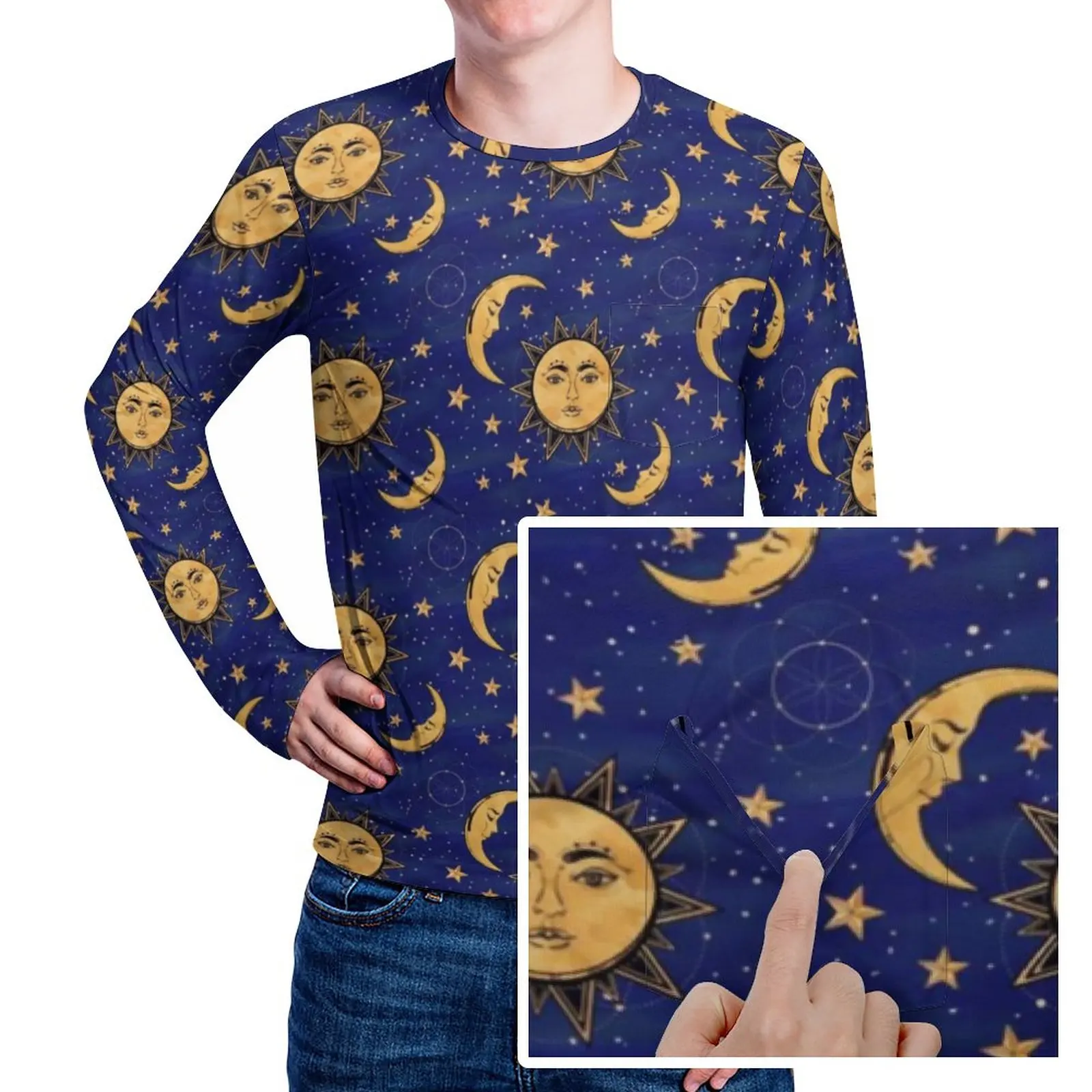 

Funny Moon T Shirt Vintage Sun Stars Celestial Trending T-Shirts Long Sleeve Graphic Tshirt Daily Aesthetic Plus Size Top Tees