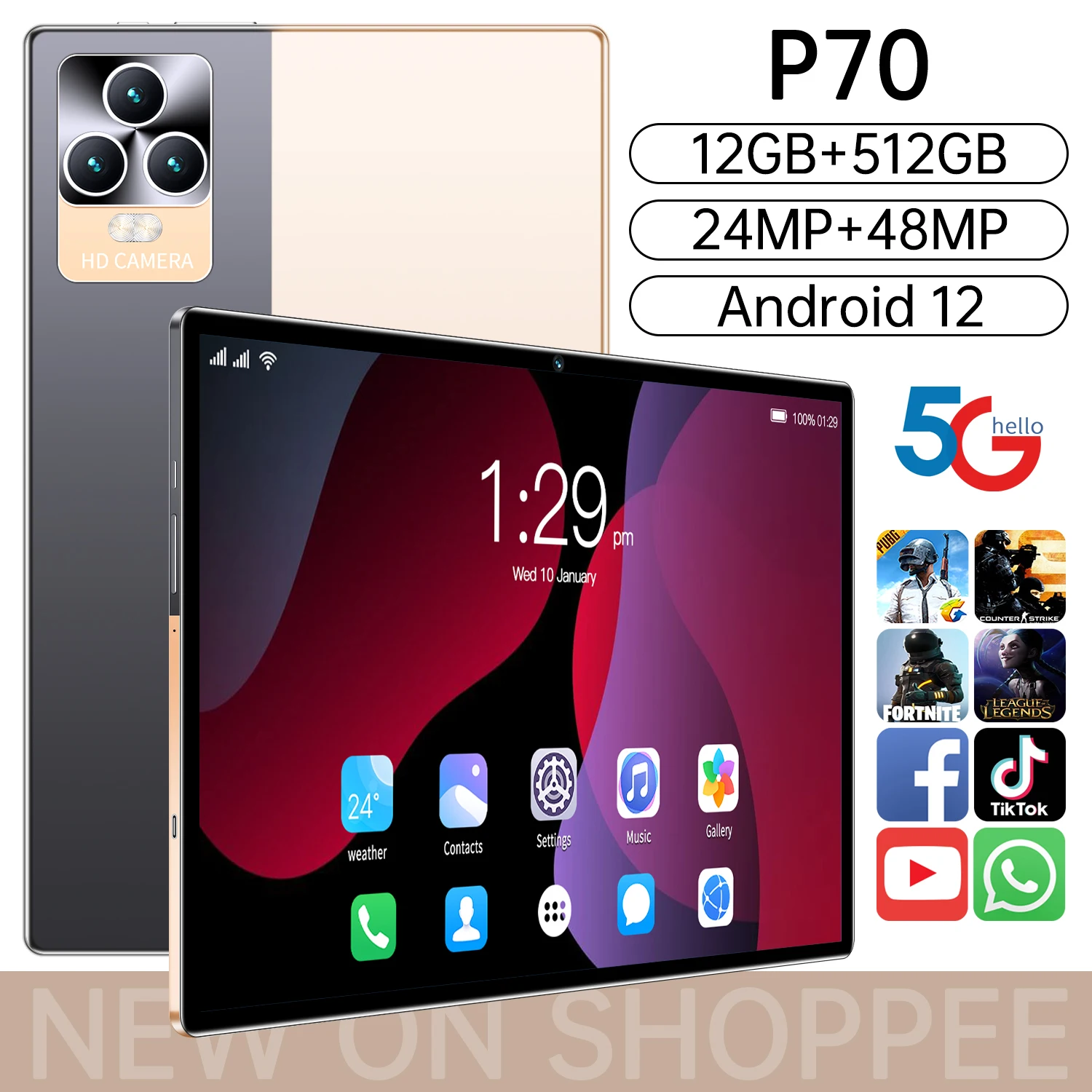 Pad P70 8000mAh Qualcomm 870 Processor Tablet Android 12 Global Version Laptop With Hot Sale PC 12GB 512GB 10 Core 48MP 10.1Inch
Pad P70 8000mAh Qualcomm 870 Processor Tablet Android 12 Global Version Laptop With Hot Sale PC 12GB 512GB 10 Core 48MP 10.1Inch