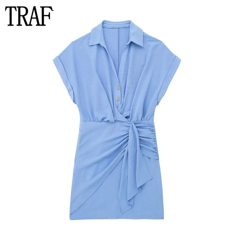 TRAF Blue Ruched Dress Woman Button Short Dresses for Women Short Sleeve Office Female Dress Summer Pleated Mini Dress Women
TRAF Blue Ruched Dress Woman Button Short Dresses for Women Short Sleeve Office Female Dress Summer Pleated Mini Dress Women