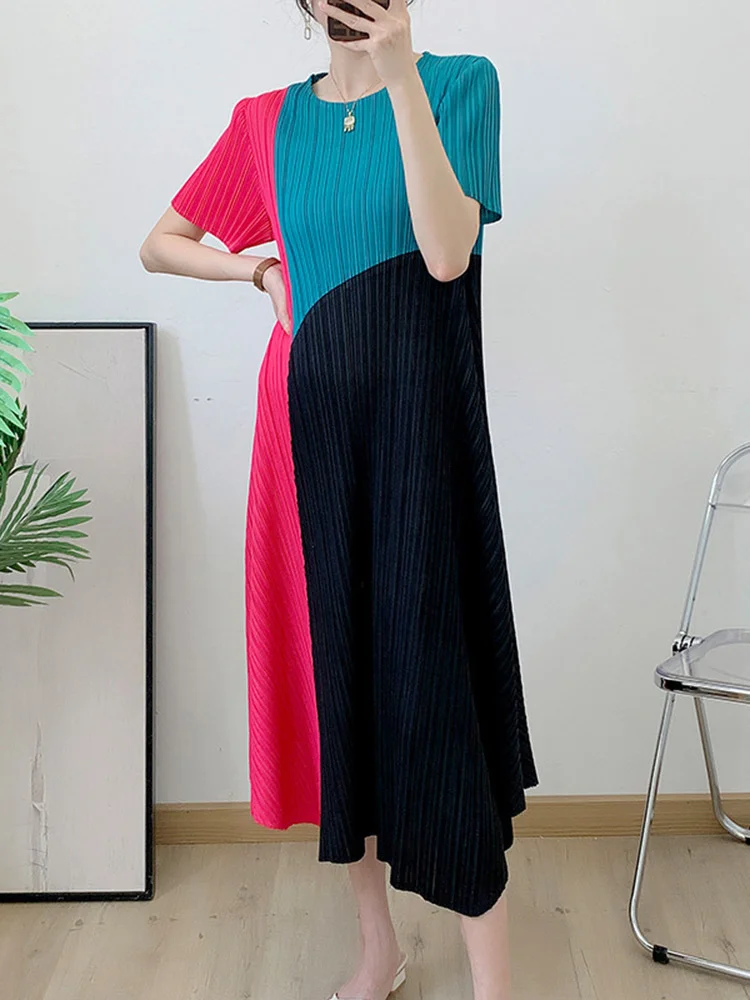 Contact For Women Pleated Color Dress Round Neck Short Sleeves A-line Dresses Casual Female Clothing 2023 New
Contact For Women Pleated Color Dress Round Neck Short Sleeves A-line Dresses Casual Female Clothing 2023 New