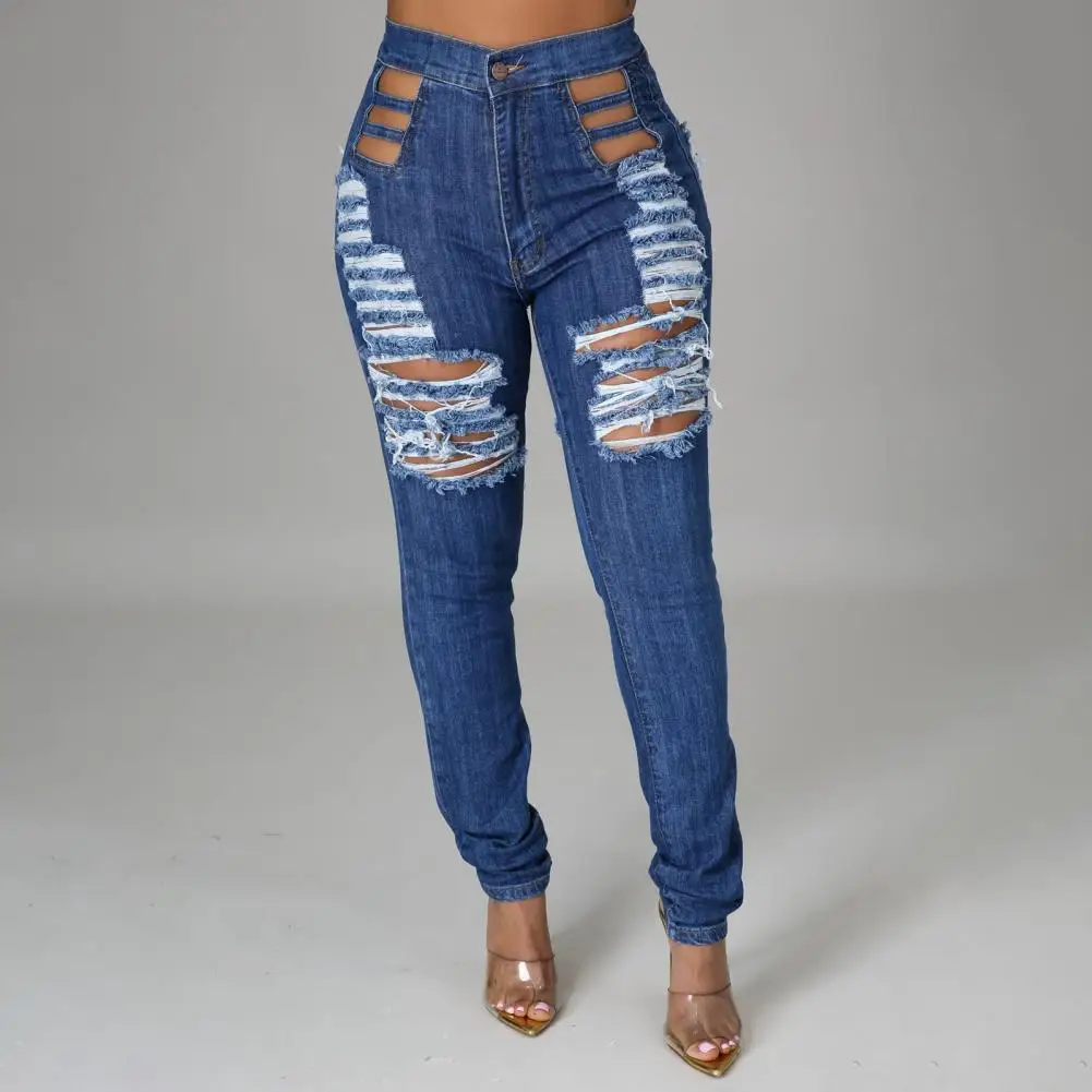Denim Pencil Pants High Waist Ripped Hole Tassel Trousers Slim Fit Solid Color Stretchy Denim Pants for Daily Wear
Denim Pencil Pants High Waist Ripped Hole Tassel Trousers Slim Fit Solid Color Stretchy Denim Pants for Daily Wear