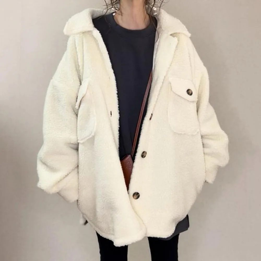 2022 Spring Autumn Women Polar Fleece Jacket Warm Thicken Casual Overcoat Long Sleeve Single-Breasted Lapel Coat Milky White
2022 Spring Autumn Women Polar Fleece Jacket Warm Thicken Casual Overcoat Long Sleeve Single-Breasted Lapel Coat Milky White