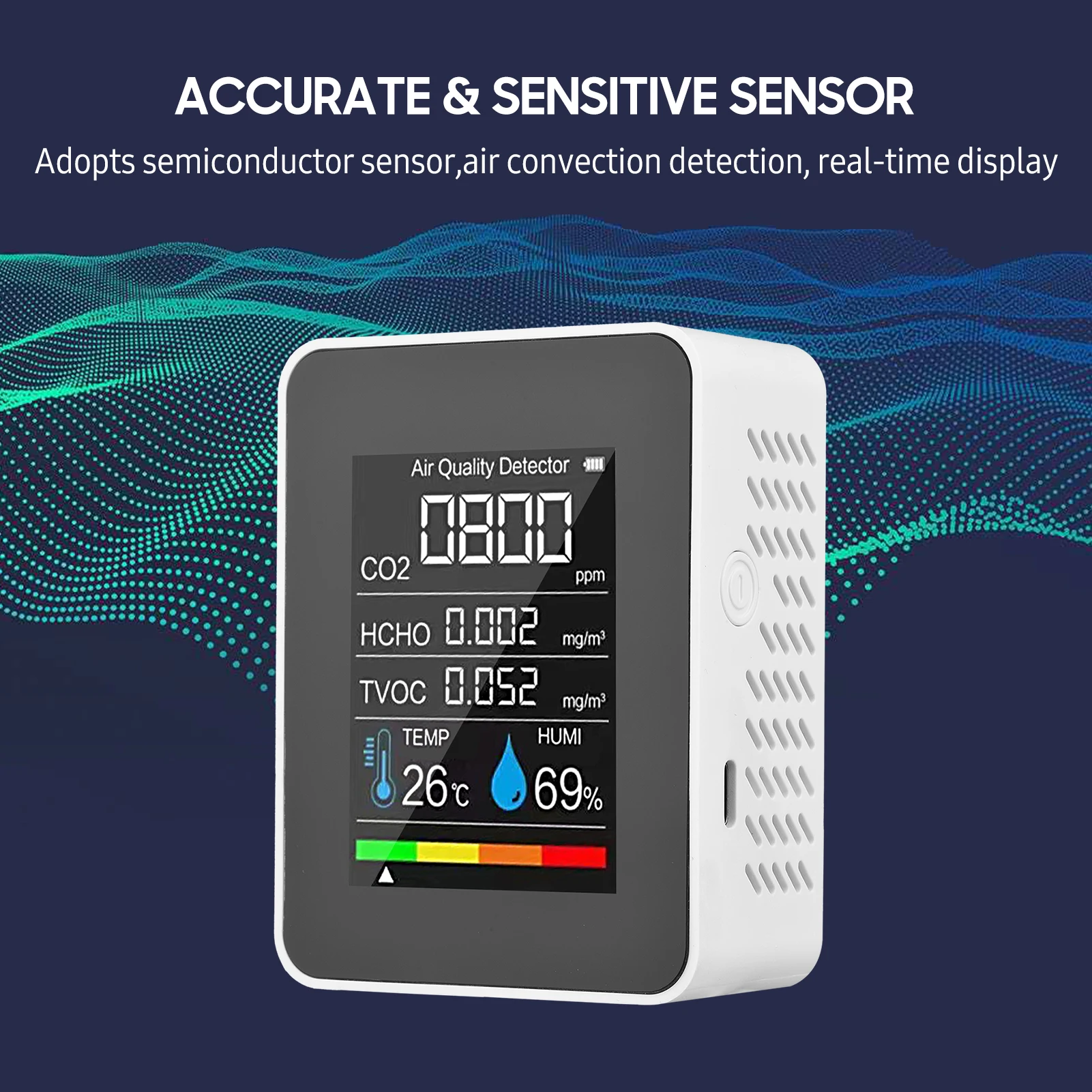Air Quality Monitor Indoor CO2 Detector 5 in 1 Formaldehyde HCHO TVOC Tester LCD Temperature Humidity Tester CO2 Alarm Meter
Air Quality Monitor Indoor CO2 Detector 5 in 1 Formaldehyde HCHO TVOC Tester LCD Temperature Humidity Tester CO2 Alarm Meter