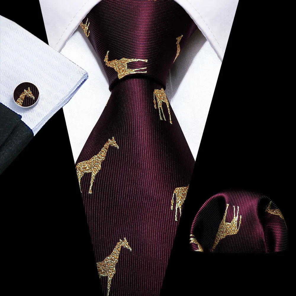Red Burgundy Gold Silk Animal Mens Ties Cartoon Giraffe Necktie Handkerchief Cufflinks Set Wedding Party Barry. Wang Brooches
Red Burgundy Gold Silk Animal Mens Ties Cartoon Giraffe Necktie Handkerchief Cufflinks Set Wedding Party Barry. Wang Brooches
