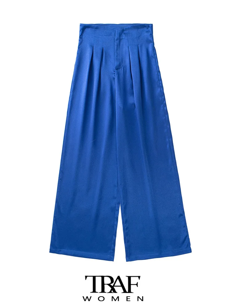 TRAF Women Fashion With Pleated Full Length Satin Wide Leg Pants Vintage High Waist Zipper Female Trousers Mujer
TRAF Women Fashion With Pleated Full Length Satin Wide Leg Pants Vintage High Waist Zipper Female Trousers Mujer