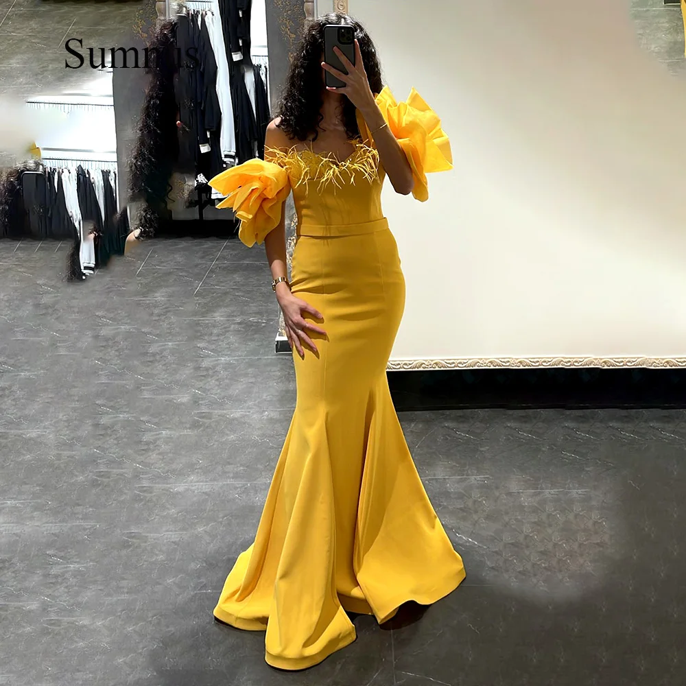 Sumnus Yellow Mermaid Arabia Evening Dresses Feather Beads Sweetheart Satin Dubai Formal Dress Detachable Sleeve Prom Gowns
Sumnus Yellow Mermaid Arabia Evening Dresses Feather Beads Sweetheart Satin Dubai Formal Dress Detachable Sleeve Prom Gowns
