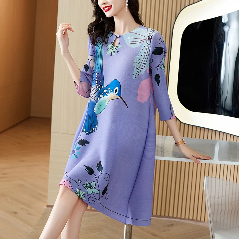 

Новинка 2023, модное женское платье с принтом, Осеннее универсальное мини-платье в стиле ретро, Корейская версия, роскошное свободное платье в виде звеньев