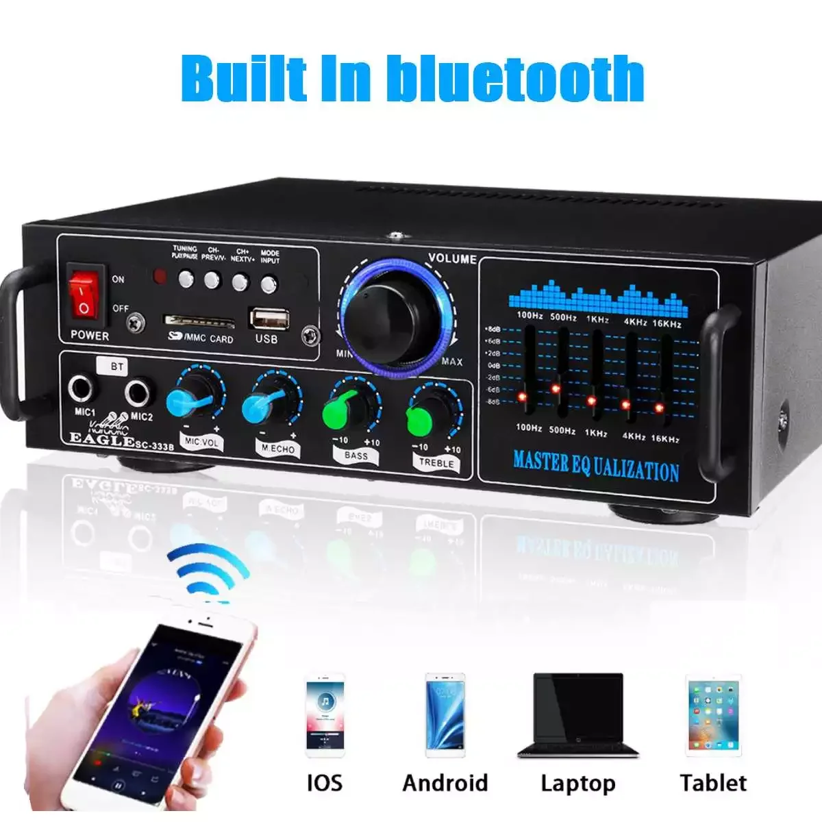 2000W bluetooth Stereo Amplifier Surround Sound Mixer FM AUX USB SD AMP Home Cinema Karaoke Remote Control 2 Micphone
2000W bluetooth Stereo Amplifier Surround Sound Mixer FM AUX USB SD AMP Home Cinema Karaoke Remote Control 2 Micphone