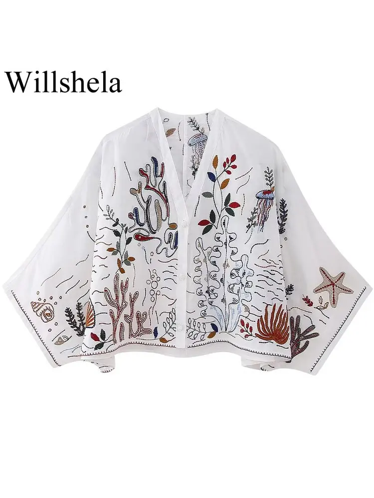 Willshela Женская модная однобортная укороченная блузка с вышивкой, винтажные женские рубашки с v-образным вырезом и полурукавами
Willshela Женская модная однобортная укороченная блузка с вышивкой, винтажные женские рубашки с v-образным вырезом и полурукавами