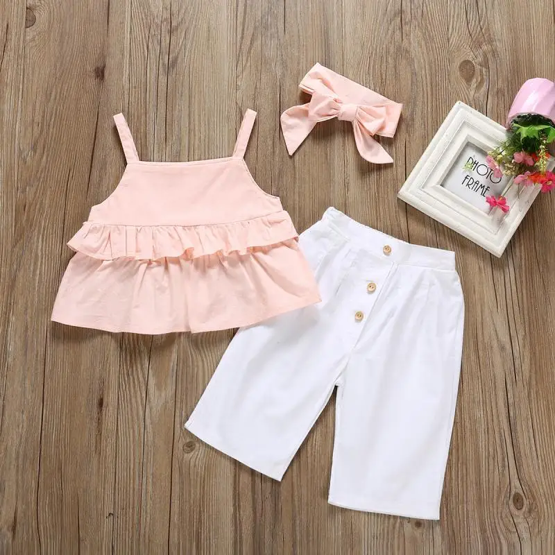 1-6Y 3Pcs Toddler Kid Baby Girl Clothes Ruffle Sling Tops T-Shirt+Long Pants+Headband Outfits Set Summer Clothing
1-6Y 3Pcs Toddler Kid Baby Girl Clothes Ruffle Sling Tops T-Shirt+Long Pants+Headband Outfits Set Summer Clothing