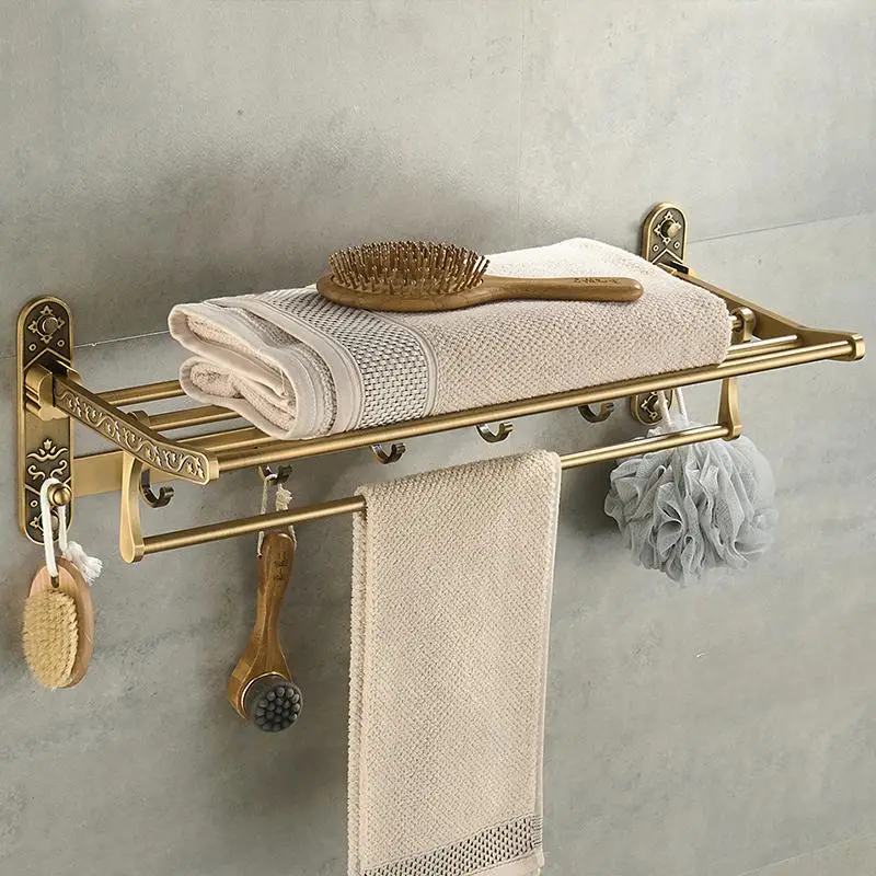 Nail Free Foldable Antique Brass Bath Towel Rack Active Bathroom Towel Holder Double Towel Shelf with Hooks Bathroom Accessories
Nail Free Foldable Antique Brass Bath Towel Rack Active Bathroom Towel Holder Double Towel Shelf with Hooks Bathroom Accessories